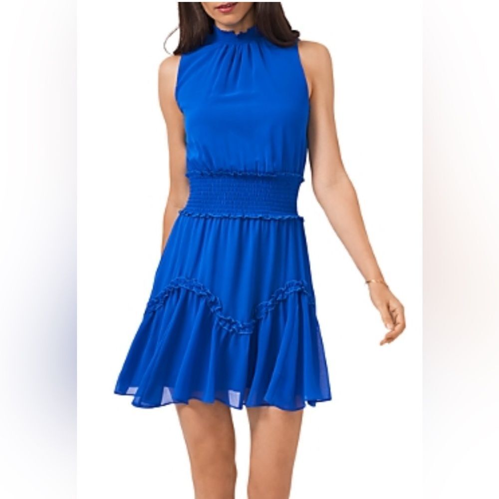1 State royal blue sleeveless smocked waist mini dress